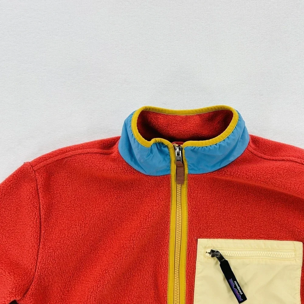 Patagonia Synchilla Fleece Jacket Kids XXL 18 Red Excellent Colorblock Zip 63520
